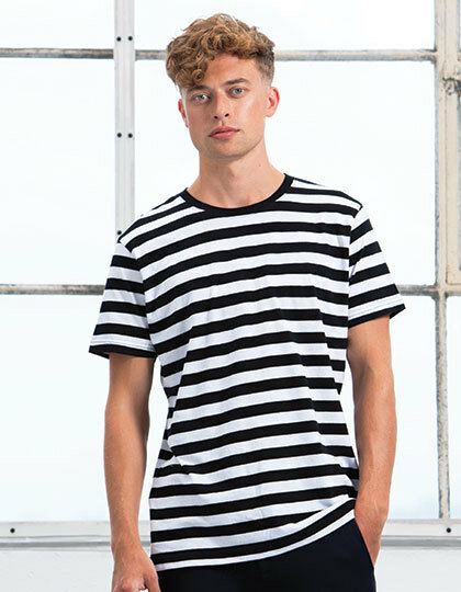 Prisoner Gef&auml;ngnis Style Stripy T-Shirt Mens Black &amp; White Biker